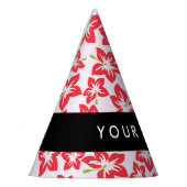 赤いハイビスカス、赤い花、あなたの名前 パーティーハット (左)