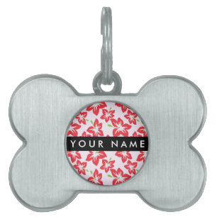 赤いハイビスカス、赤い花、あなたの名前 ペットネームタグ