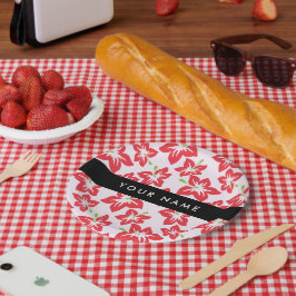 赤いハイビスカス、赤い花、あなたの名前 ペーパープレート