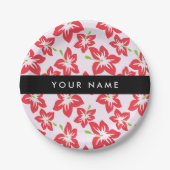 赤いハイビスカス、赤い花、あなたの名前 ペーパープレート (正面)