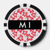 赤いハイビスカス、赤い花、あなたの名前 ポーカーチップ (正面)