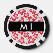 赤いハイビスカス、赤い花、あなたの名前 ポーカーチップ (裏面)