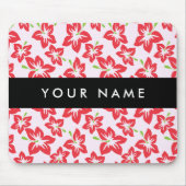 赤いハイビスカス、赤い花、あなたの名前 マウスパッド (正面)