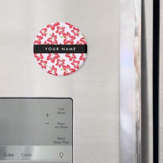 赤いハイビスカス、赤い花、あなたの名前 マグネット (インサイチュ (冷蔵庫))