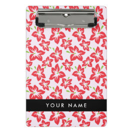 赤いハイビスカス、赤い花、あなたの名前 ミニクリップボード