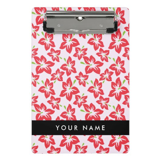 赤いハイビスカス、赤い花、あなたの名前 ミニクリップボード (正面)
