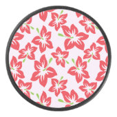 赤いハイビスカス、赤い花、花のパターン アイスホッケーパック (正面)