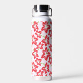 赤いハイビスカス、赤い花、花のパターン ウォーターボトル (背面)