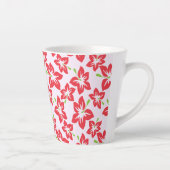 赤いハイビスカス、赤い花、花のパターン カフェラテマグ (右)