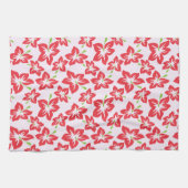 赤いハイビスカス、赤い花、花のパターン キッチンタオル (横)