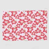 赤いハイビスカス、赤い花、花のパターン ゴルフタオル (横)