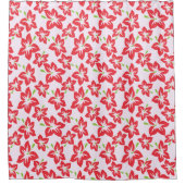 赤いハイビスカス、赤い花、花のパターン シャワーカーテン (正面)