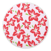 赤いハイビスカス、赤い花、花のパターン セラミックノブ (正面)