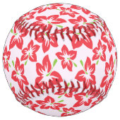 赤いハイビスカス、赤い花、花のパターン ソフトボール (裏面)