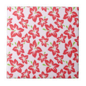 赤いハイビスカス、赤い花、花のパターン タイル (正面)