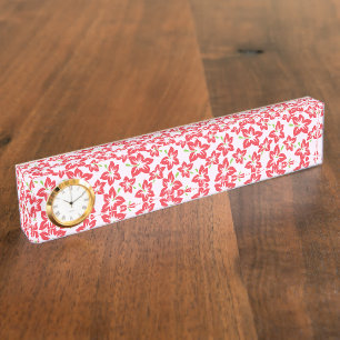 赤いハイビスカス、赤い花、花のパターン デスクネームプレート