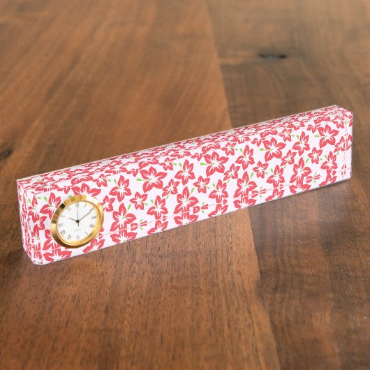 赤いハイビスカス、赤い花、花のパターン デスクネームプレート (側面)