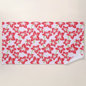 赤いハイビスカス、赤い花、花のパターン ビーチタオル (正面)