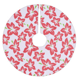 赤いハイビスカス、赤い花、花のパターン ブラッシュドポリエステルツリースカート