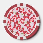 赤いハイビスカス、赤い花、花のパターン ポーカーチップ (正面)