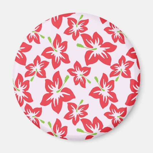 赤いハイビスカス、赤い花、花のパターン マグネット (正面)