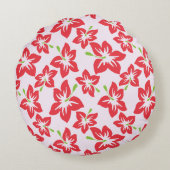 赤いハイビスカス、赤い花、花のパターン ラウンドクッション (裏面)