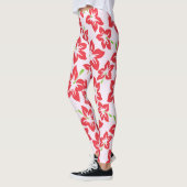 赤いハイビスカス、赤い花、花のパターン レギンス (左)