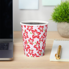 赤いハイビスカス、赤い花、花のパターン 紙コップ