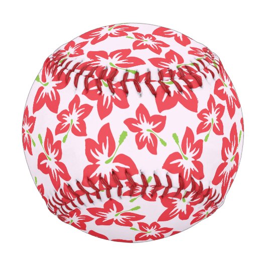 赤いハイビスカス、赤い花、花のパターン 野球ボール (裏面)