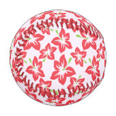赤いハイビスカス、赤い花、花のパターン 野球ボール (正面左)