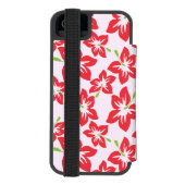 赤いハイビスカス、赤い花、花のパターン INCIPIO iPhoneウォレットケース (フォリオ裏面)