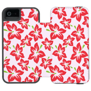 赤いハイビスカス、赤い花、花のパターン iPhone SE/5/5sウォレットケース