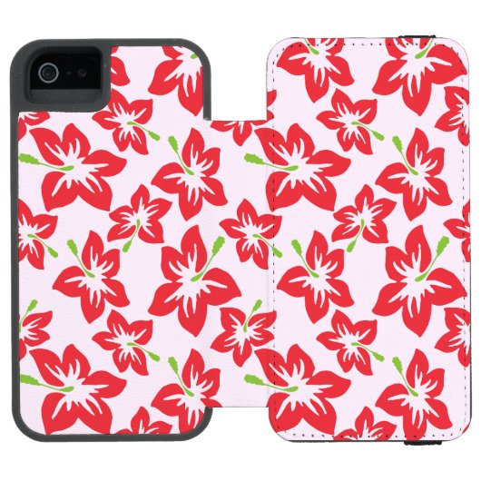 赤いハイビスカス、赤い花、花のパターン INCIPIO iPhoneウォレットケース (フォリオ Open)