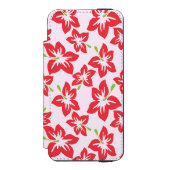 赤いハイビスカス、赤い花、花のパターン INCIPIO iPhoneウォレットケース (フォリオ 正面)