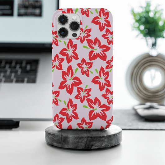 赤いハイビスカス、赤い花、花のパターン iPhoneケース