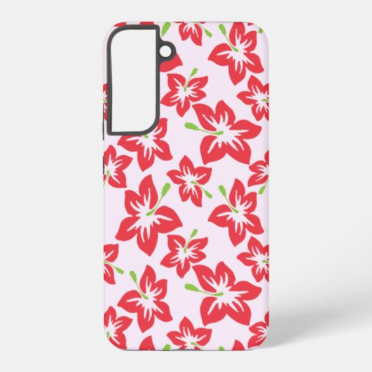 赤いハイビスカス、赤い花、花のパターン SAMSUNG GALAXYケース (裏面)
