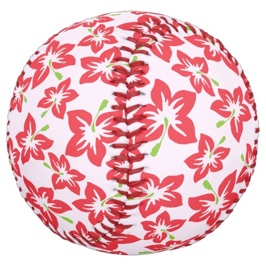 赤いハイビスカス、赤い花、花の模様 ソフトボール (アングル)