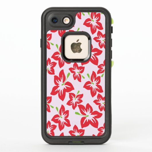 赤いハイビスカス、赤い花、花の模様 LifeProof iPhoneケース (裏面)