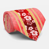 赤いハイビスカスHonuは縞で飾ります ネクタイ (ロール)