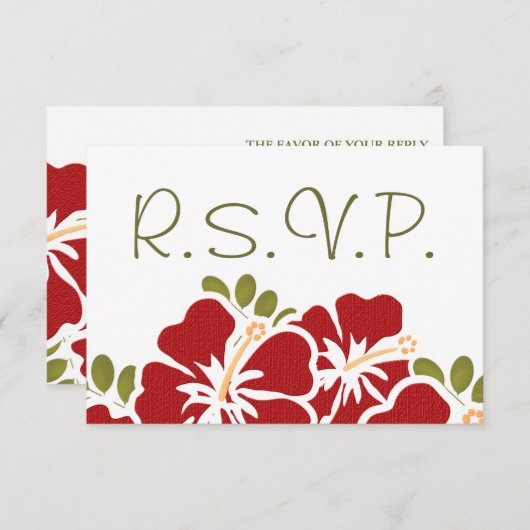 赤いハイビスカスRSVPの結婚式の応答カード 出欠カード (正面/裏面)