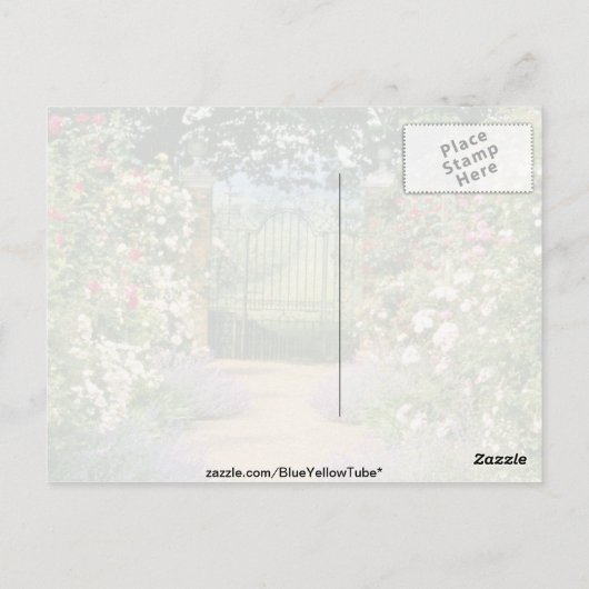 赤いハイブリッドバララインのゲートへのパスは、下に植えられたW ポストカード (裏面)