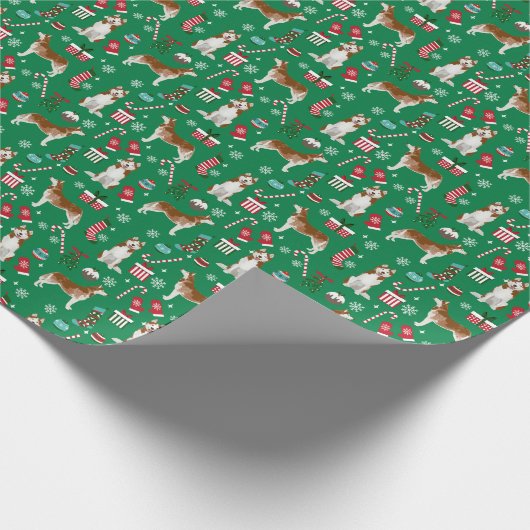 赤いハスキーのクリスマスドッグ ラッピングペーパー (角)