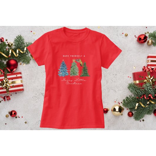 赤いハチドリのクリスマスTシャツと木々 Tシャツ