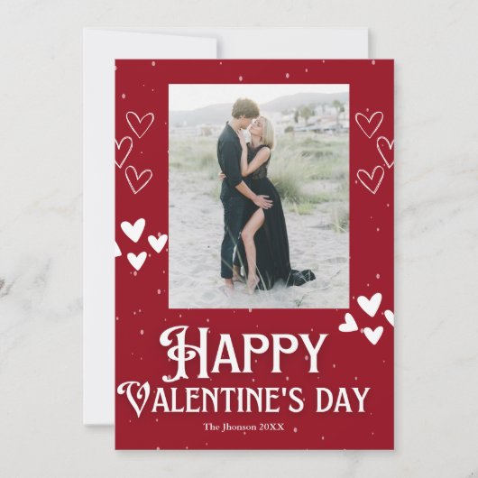 赤いハッピーバレンタインデーのタイポグラフィ写真ホリデー 招待状 (正面)
