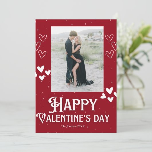 赤いハッピーバレンタインデーのタイポグラフィ写真ホリデー 招待状 (スタンド正面)