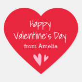 赤いハッピーバレンタインデーの名前をカスタムする ハートシール (正面)