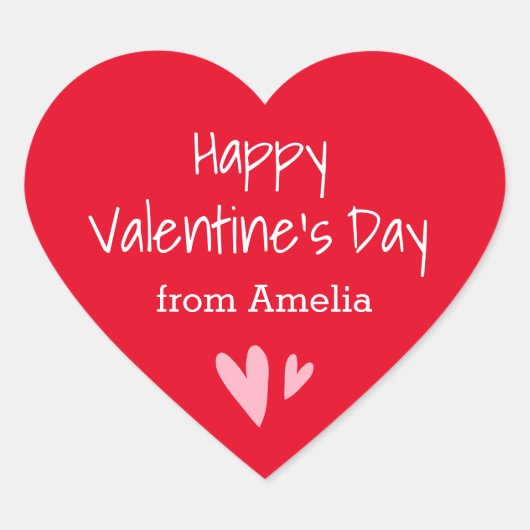 赤いハッピーバレンタインデーの名前をカスタムする ハートシール (正面)
