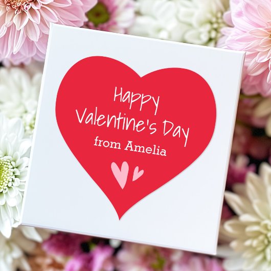 赤いハッピーバレンタインデーの名前をカスタムする ハートシール