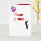 赤いハッピーバースデーと黒猫 カード (黄色い花)