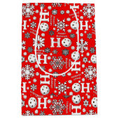 赤いハッピーホリデーに咲く冬の漬物スノーボール ミディアムペーパーバッグ (正面)